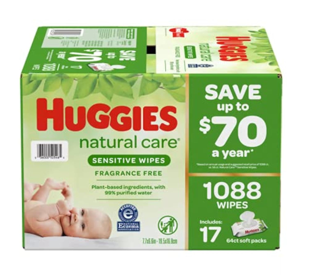 Huggies Natural Care Sensitive Baby Wipes, Unscented, 15 Packs, 960 Wipes