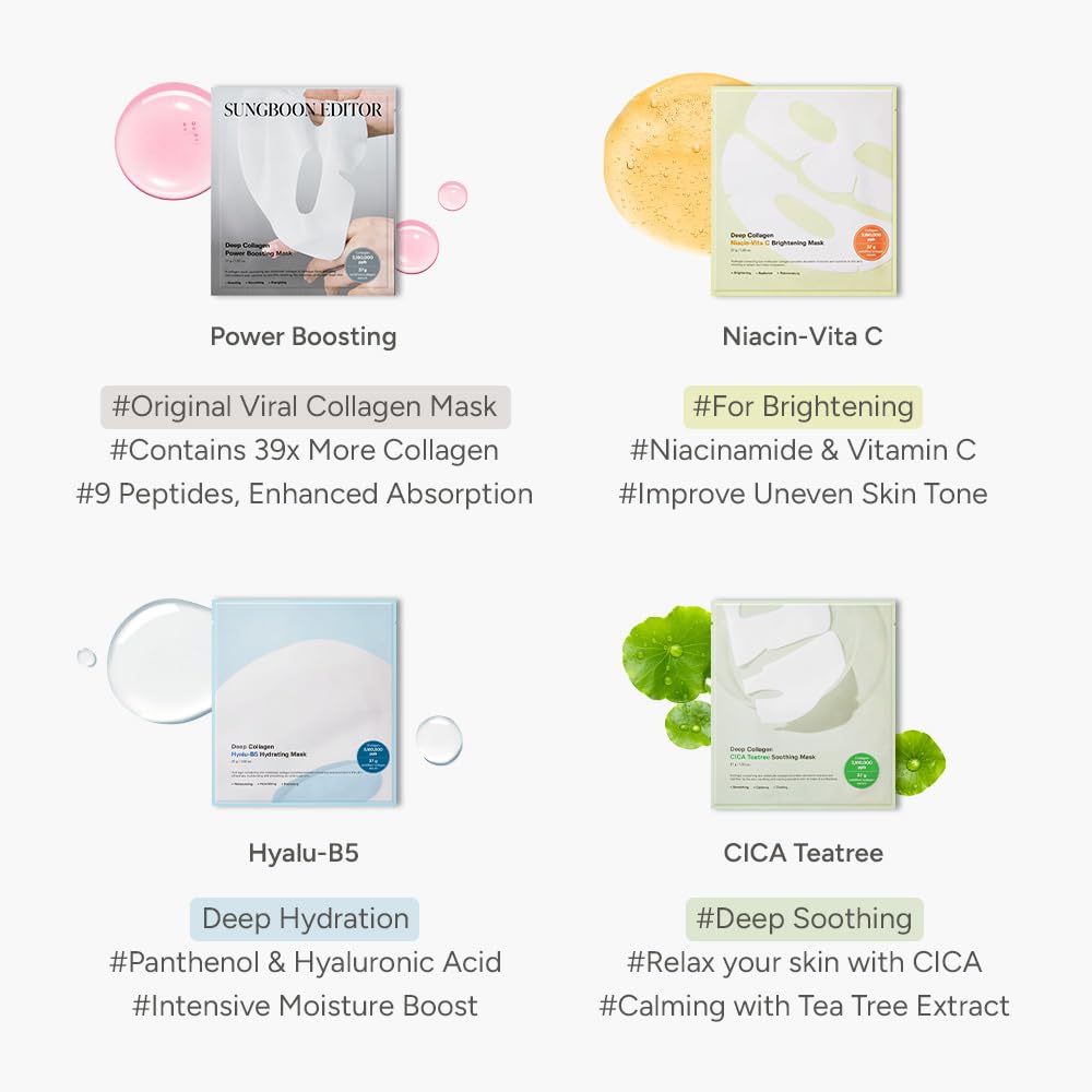 SUNGBOON EDITOR Deep Collagen Overnight Mask Hydrating Mask for Glass Skin, Wrinkle Care, Firming & Pore Refining 2,160,000PPB Collagen + 9 Peptides Korean Skincare, 4ea, Gifts for Women