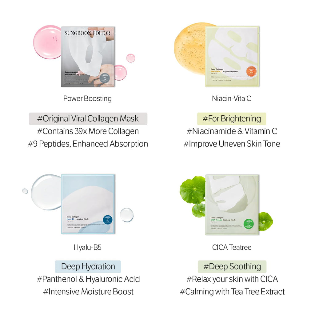 SUNGBOON EDITOR Deep Collagen Overnight Mask Hydrating Mask for Glass Skin, Wrinkle Care, Firming & Pore Refining 2,160,000PPB Collagen + 9 Peptides Korean Skincare, 4ea, Gifts for Women