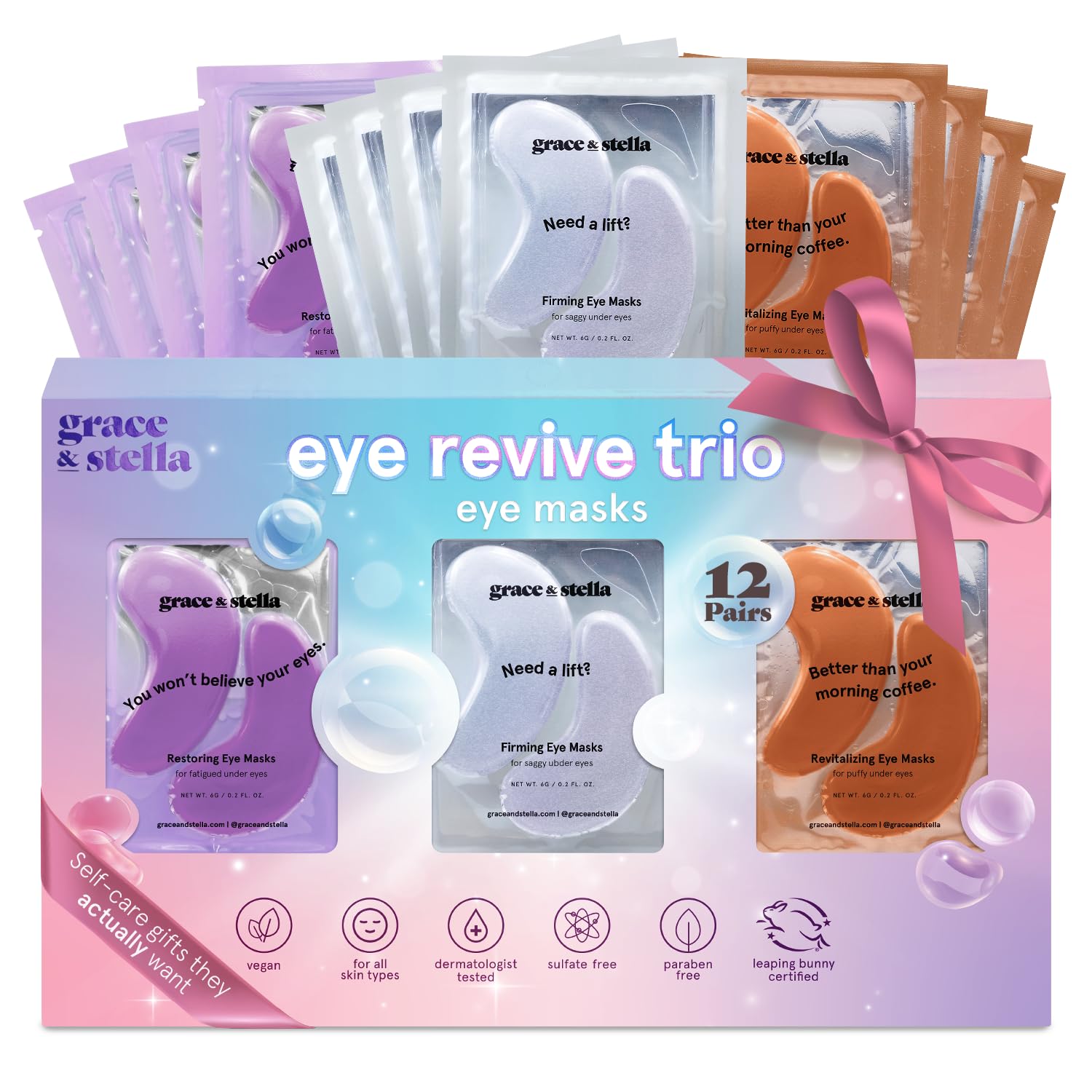 grace & stella Retinol Under Eye Patches for Puffy Eyes & Dark Circles - Restoring Gel Under Eye Masks with Hyaluronic Acid - Birthday Gifts for Women, Bachelorette Party Favors (Purple, 24 Pairs)