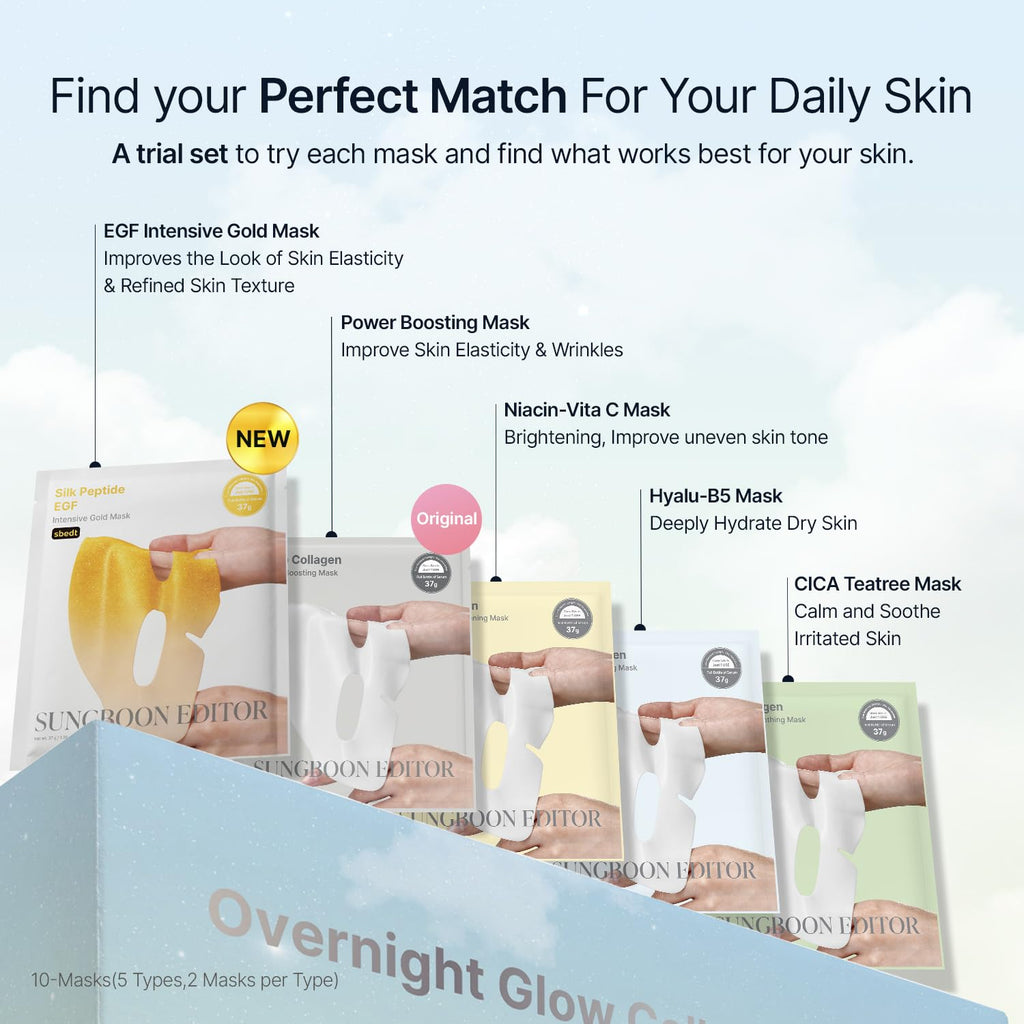 SUNGBOON EDITOR Deep Collagen Overnight Mask Hydrating Mask for Glass Skin, Wrinkle Care, Firming & Pore Refining 2,160,000PPB Collagen + 9 Peptides Korean Skincare, 4ea, Gifts for Women