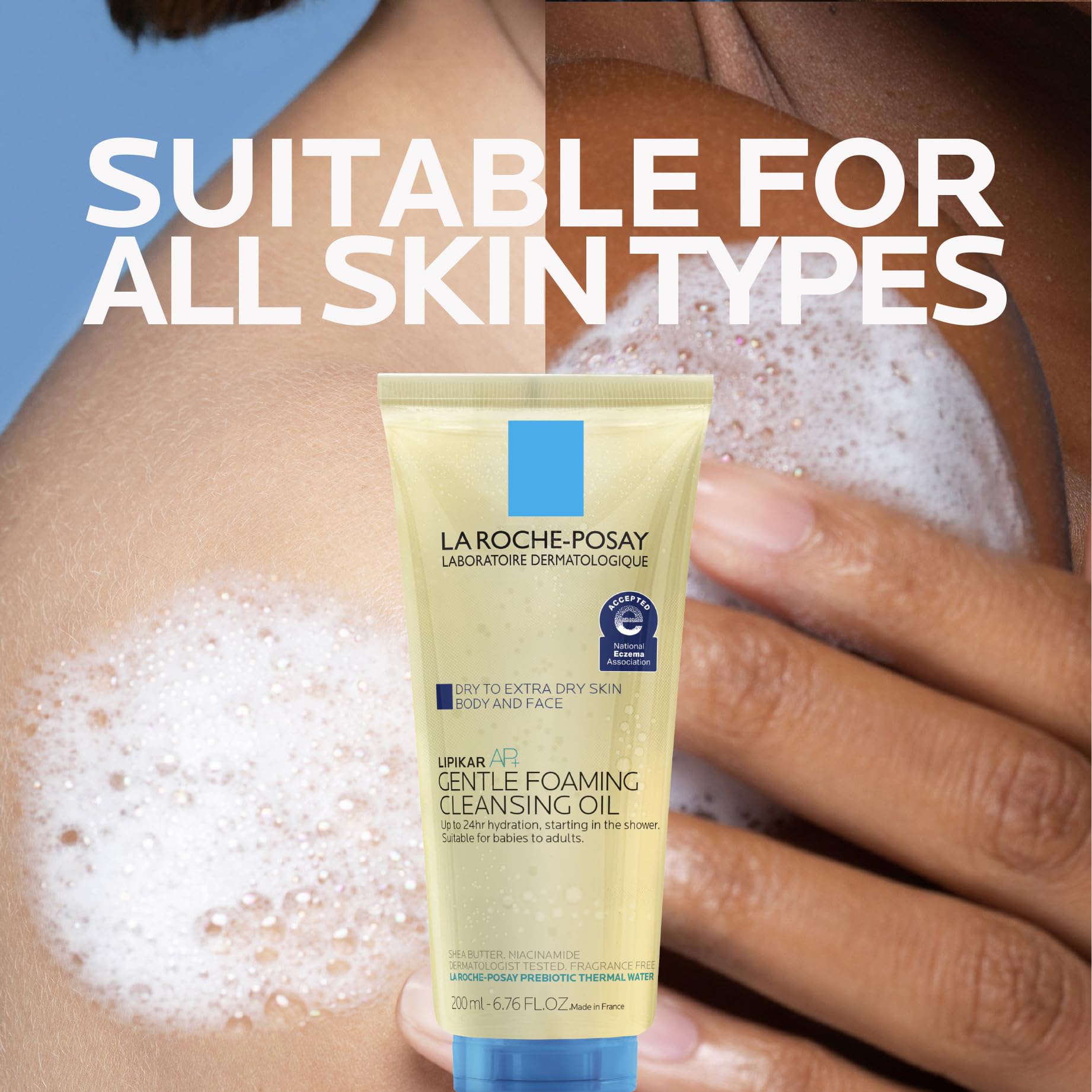 La Roche-Posay Lipikar AP+ Gentle Foaming Cleansing Oil, Gentle Oil Cleanser for Face and Body Formulated with Niacinamide, Long-Lasting 24-hour Hydration, Fragrance-Free & Soap Free