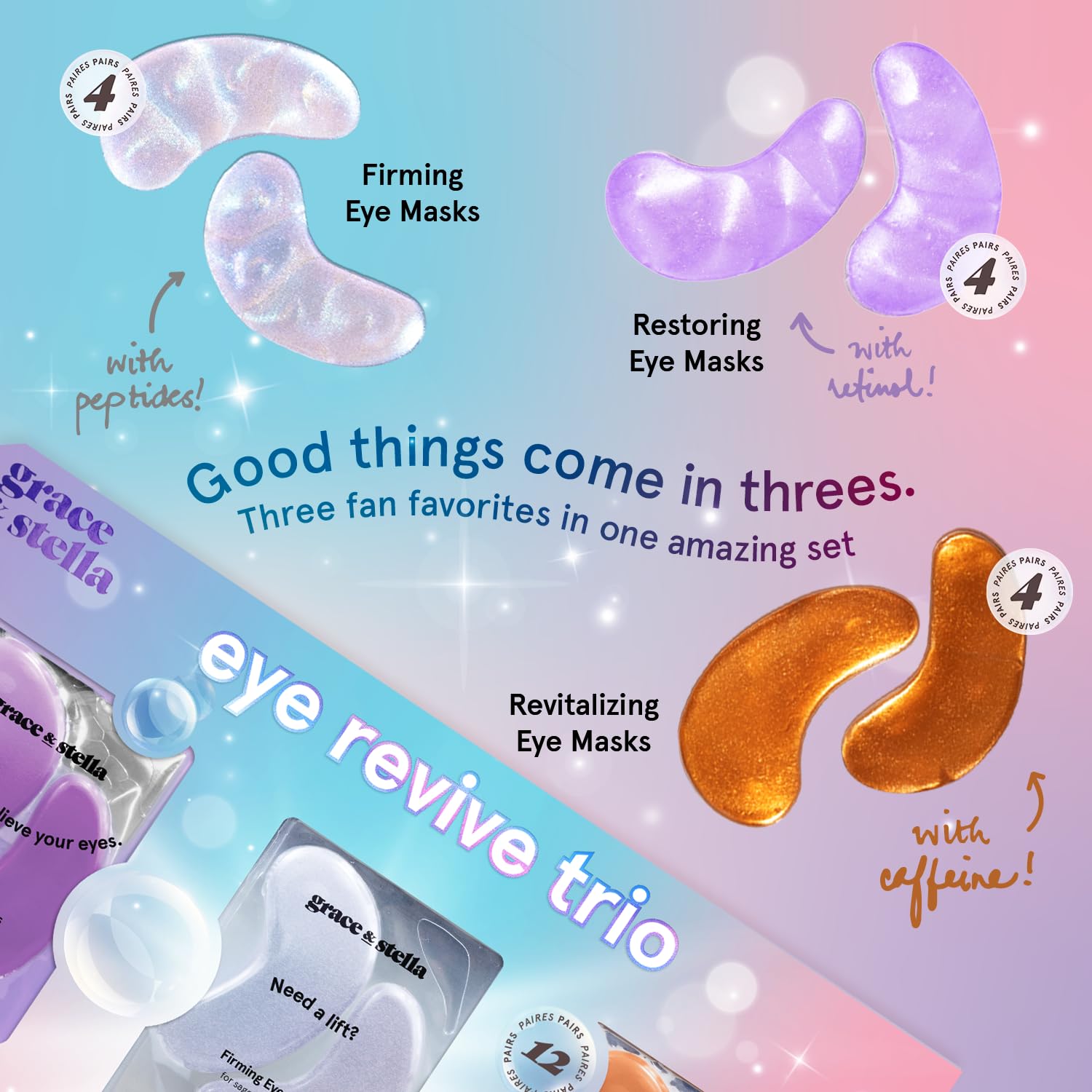 grace & stella Retinol Under Eye Patches for Puffy Eyes & Dark Circles - Restoring Gel Under Eye Masks with Hyaluronic Acid - Birthday Gifts for Women, Bachelorette Party Favors (Purple, 24 Pairs)