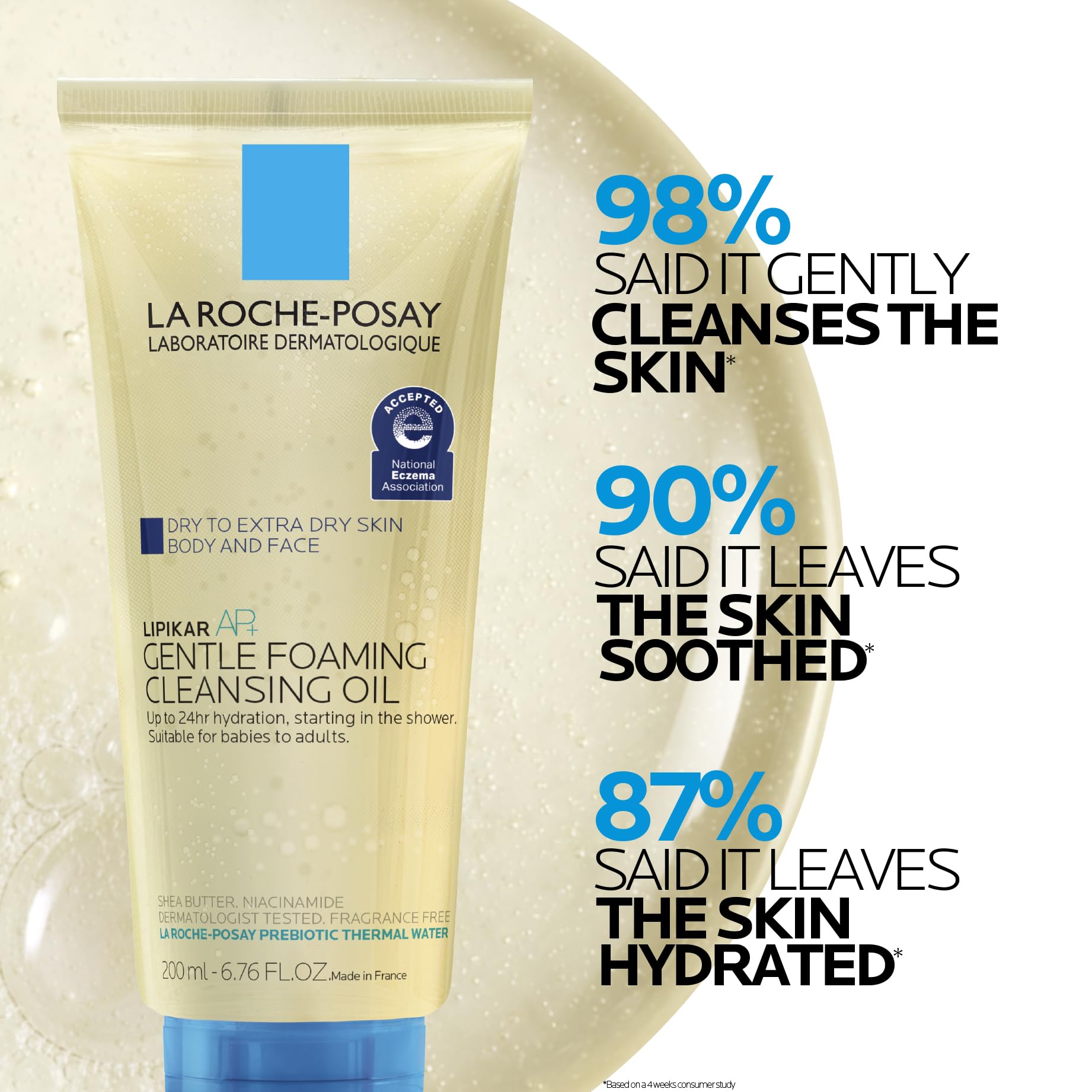 La Roche-Posay Lipikar AP+ Gentle Foaming Cleansing Oil, Gentle Oil Cleanser for Face and Body Formulated with Niacinamide, Long-Lasting 24-hour Hydration, Fragrance-Free & Soap Free