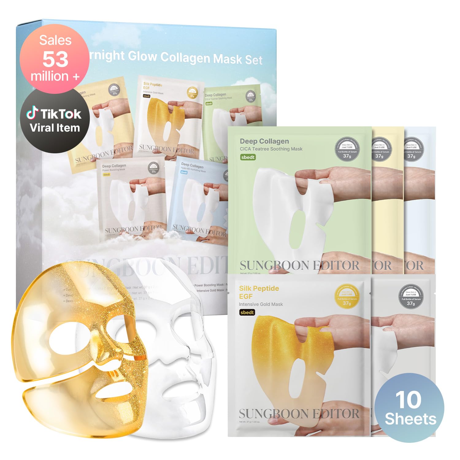 SUNGBOON EDITOR Deep Collagen Overnight Mask Hydrating Mask for Glass Skin, Wrinkle Care, Firming & Pore Refining 2,160,000PPB Collagen + 9 Peptides Korean Skincare, 4ea, Gifts for Women