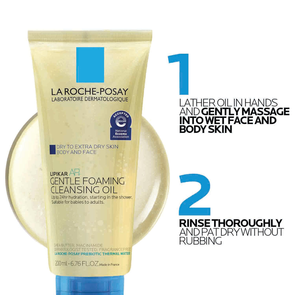 La Roche-Posay Lipikar AP+ Gentle Foaming Cleansing Oil, Gentle Oil Cleanser for Face and Body Formulated with Niacinamide, Long-Lasting 24-hour Hydration, Fragrance-Free & Soap Free