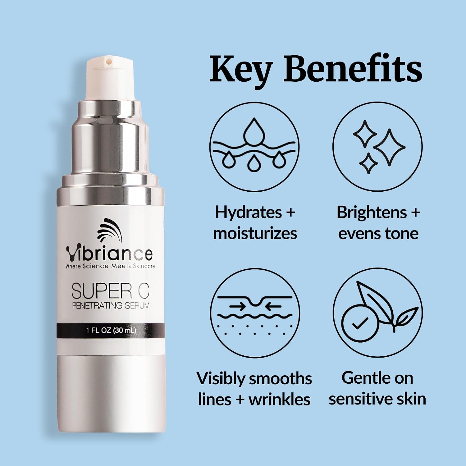 Vibriance Super C Vitamin C Serum for Mature Skin, 1 fl oz | All-in-One Vitamin C, Hydrates, Firms, Lifts, Smooths, Targets Age Spots, Wrinkles
