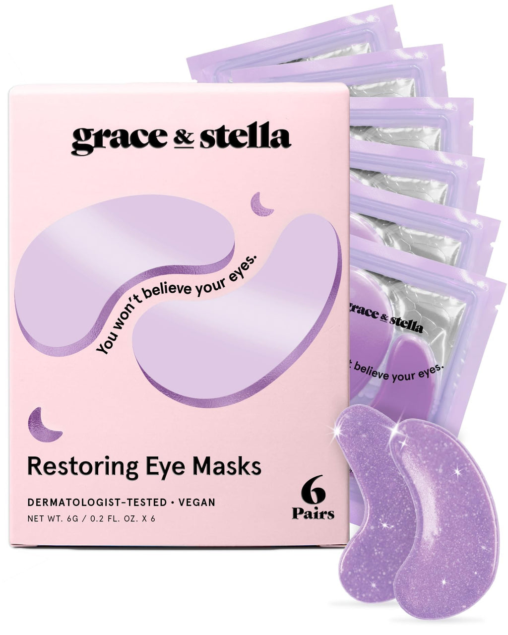 grace & stella Retinol Under Eye Patches for Puffy Eyes & Dark Circles - Restoring Gel Under Eye Masks with Hyaluronic Acid - Birthday Gifts for Women, Bachelorette Party Favors (Purple, 24 Pairs)